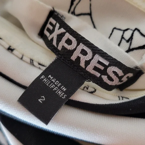 NWOT Express Strapless Floral Striped Black White Knee Length Bodycon Dress US 2 - Picture 6 of 7